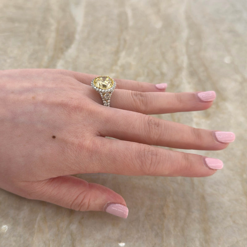 Round Brilliant Cut Fancy Intense Yellow Diamond Halo Engagement Ring-Round Brilliant Cut Fancy Intense Yellow Diamond Halo Engagement Ring