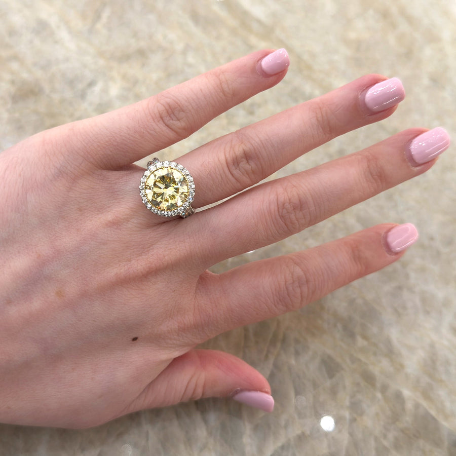 Round Brilliant Cut Fancy Intense Yellow Diamond Halo Engagement Ring