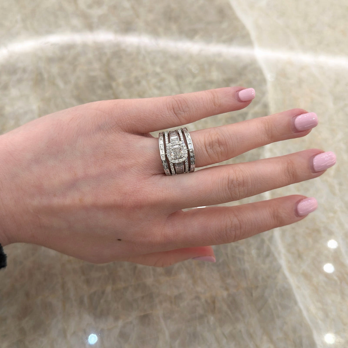 Cushion Cut Diamond Wide Ring