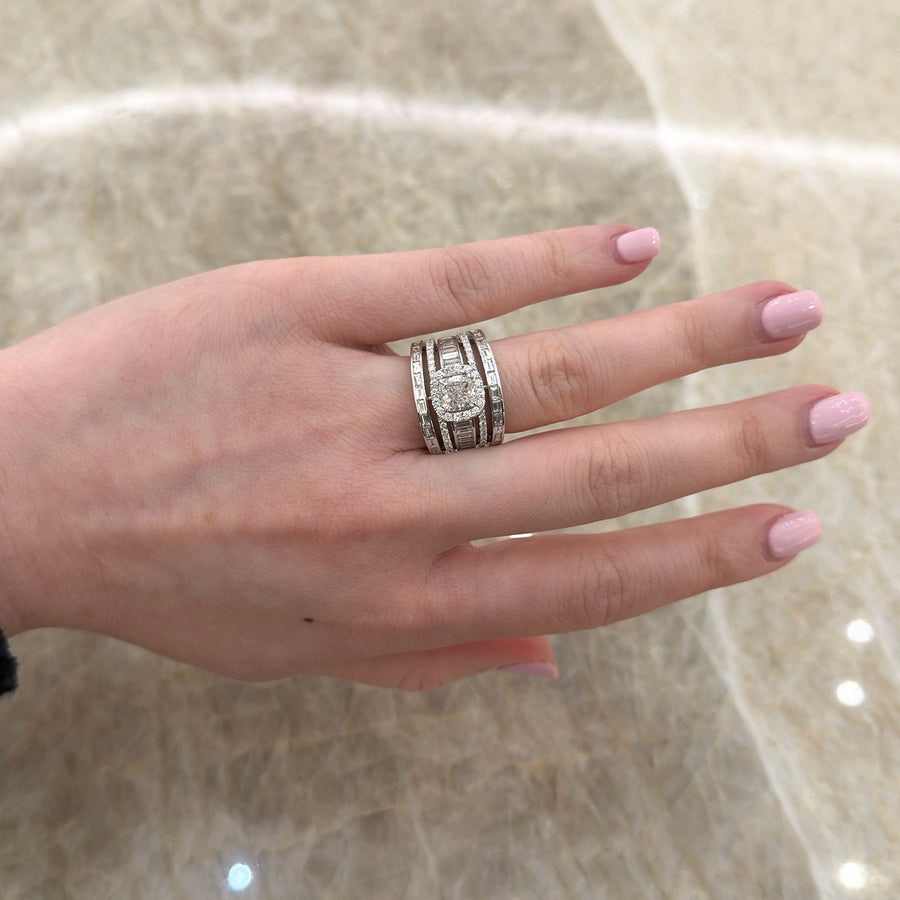 Cushion Cut Diamond Wide Ring
