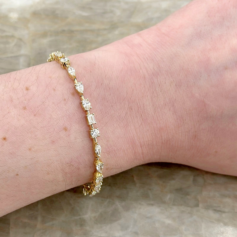 Mixed-Shaped Diamond Line Bracelet-Mixed-Shaped Diamond Line Bracelet