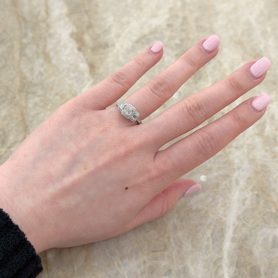 Emerald Cut Diamond 3 Stone Engagement Ring