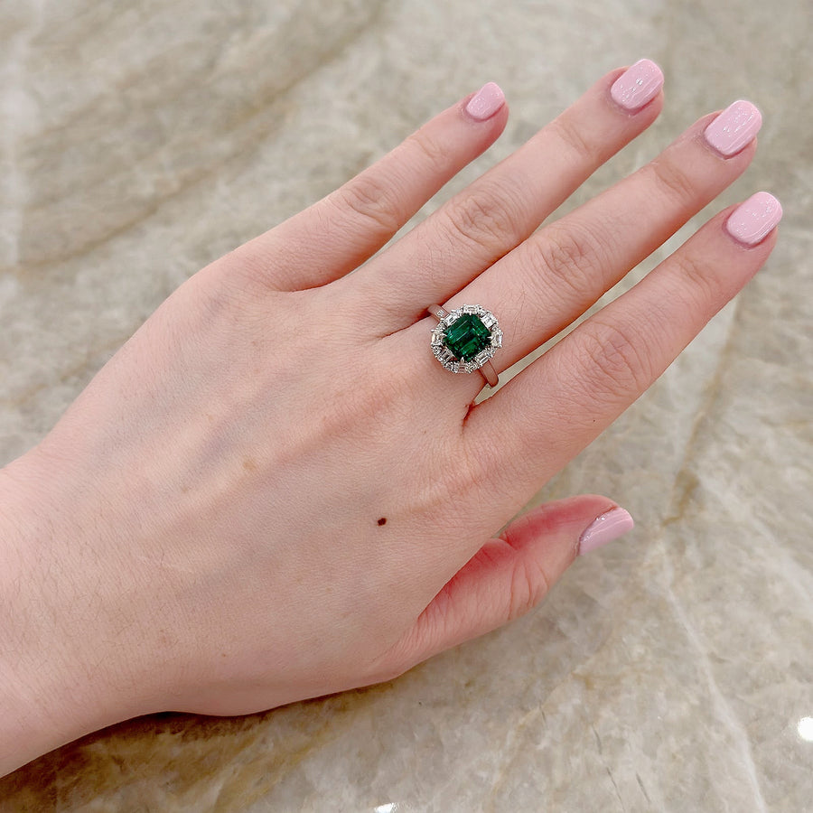 Emerald Diamond Halo Ring