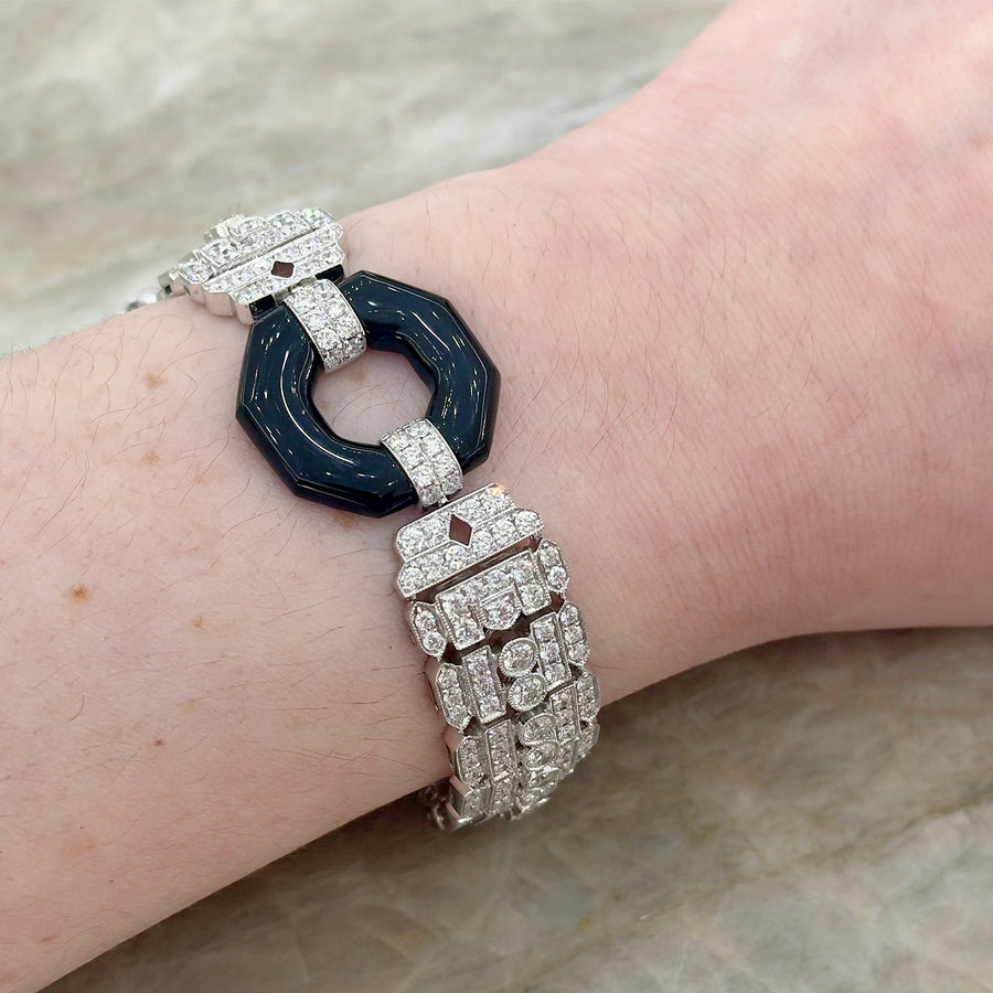 Diamond and Onyx Wide Bracelet