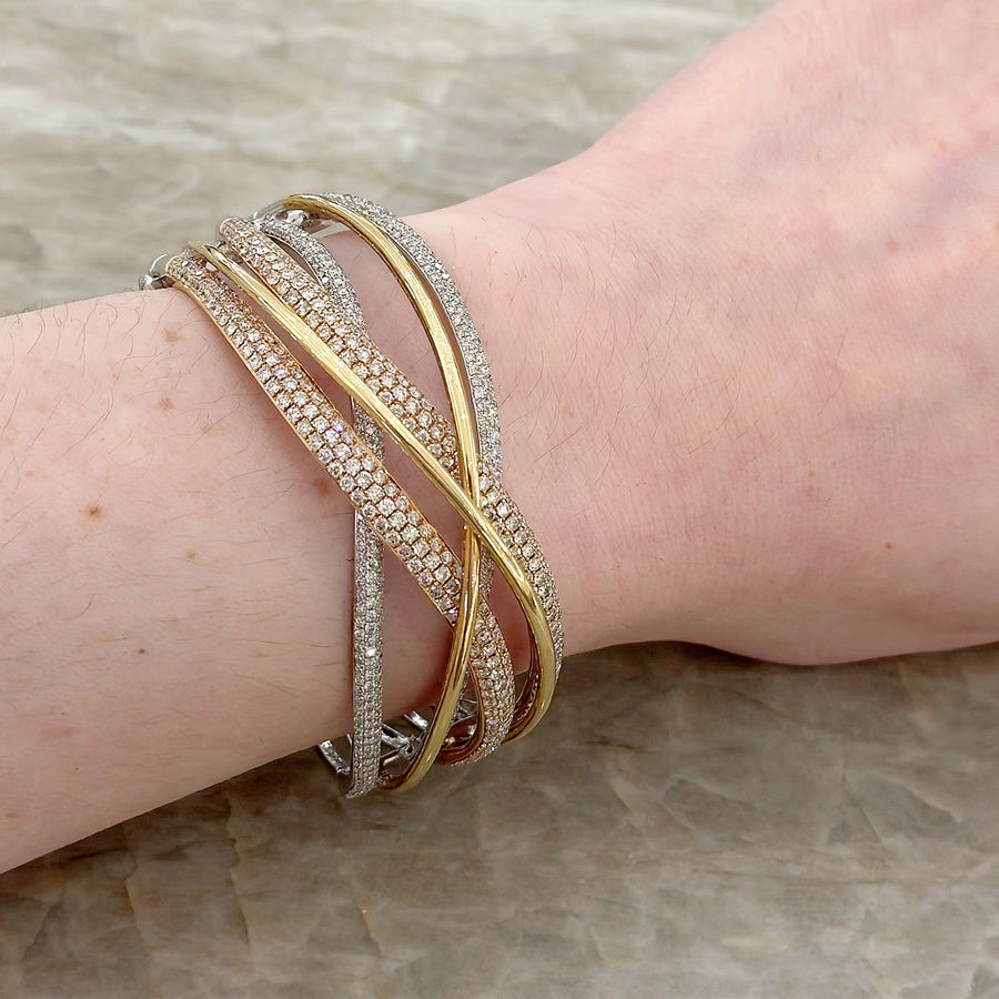 Diamond Criss Cross Wide Cuff Bangle