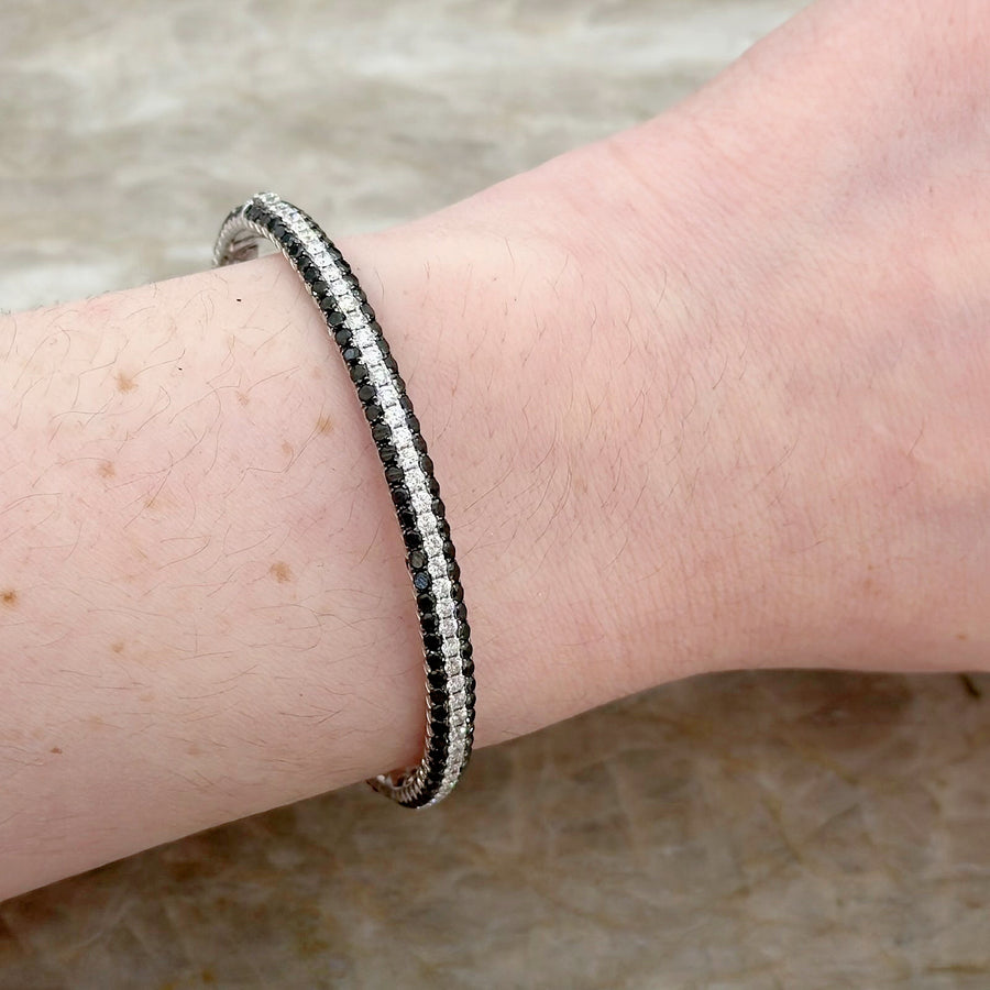 Pave Black and White Diamond Eternity Bangle