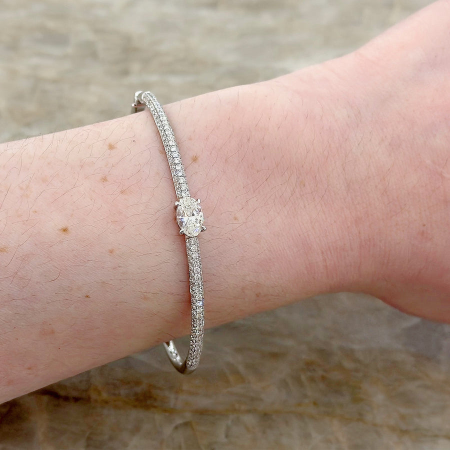 Oval Brilliant Cut Diamond Pave Halfway Bangle