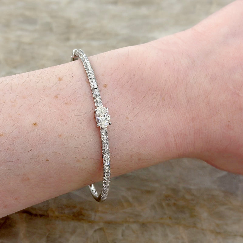 Oval Brilliant Cut Diamond Pave Halfway Bangle-Oval Brilliant Cut Diamond Pave Halfway Bangle