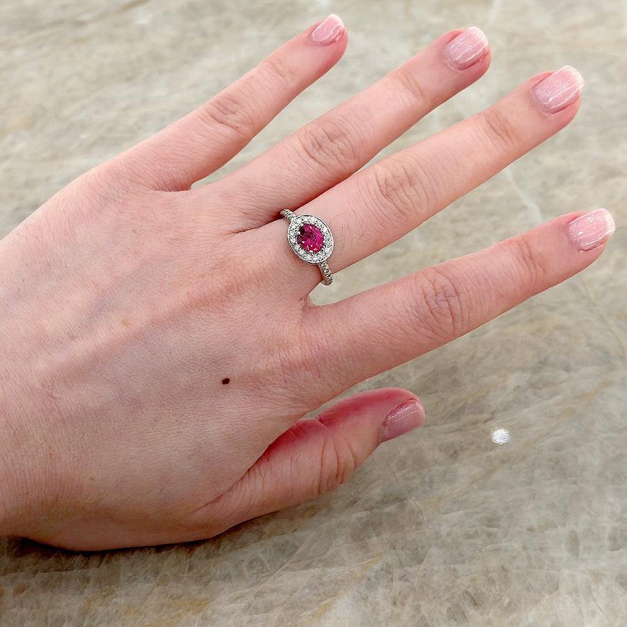Oval Brilliant Cut East West Spinel Diamond Halo Ring