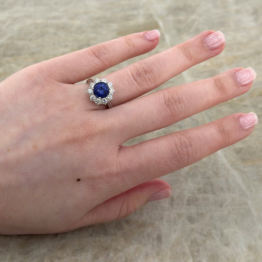 Simon G Tanzanite Diamond Halo Ring