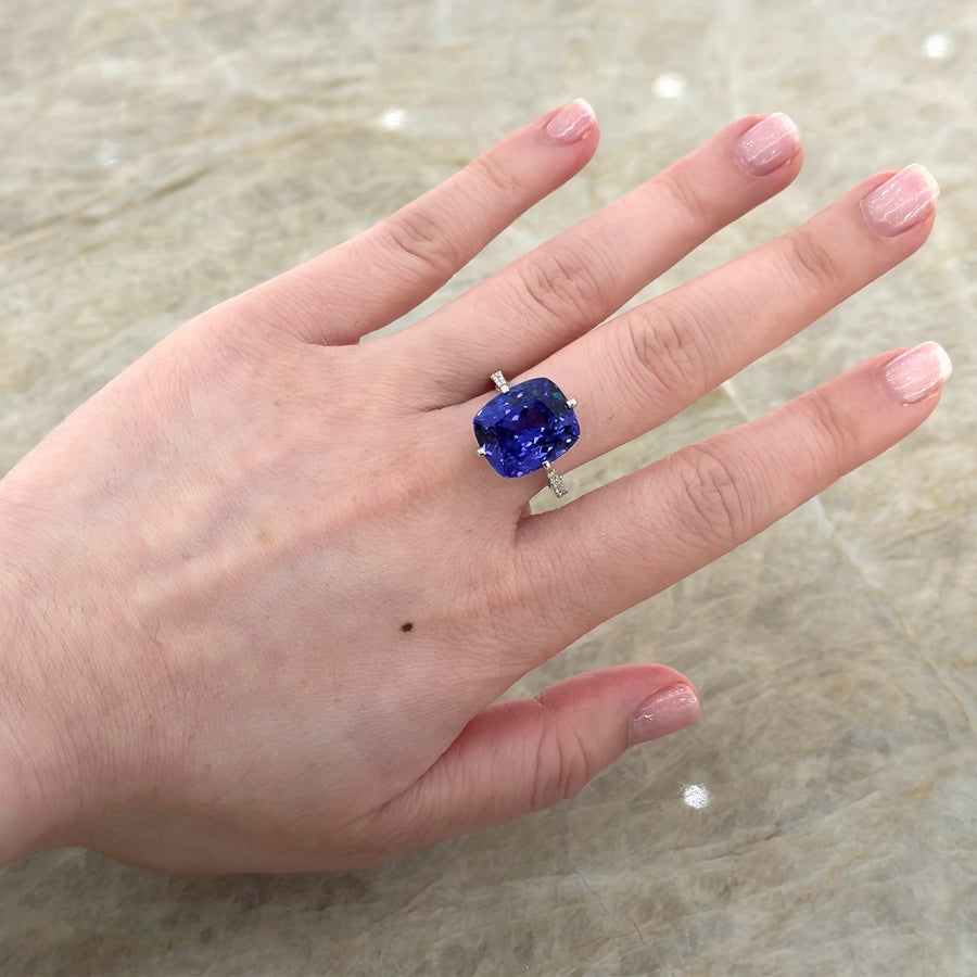 Cushion Cut Tanzanite Diamond Ring
