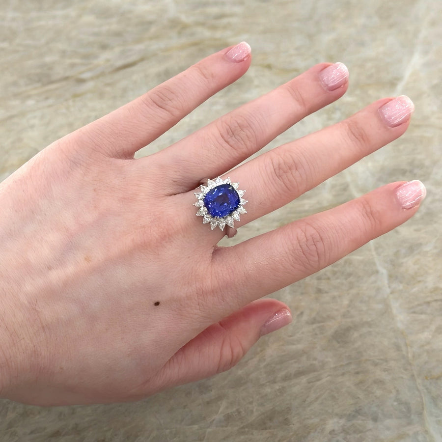 Tanzanite Diamond Halo Ring