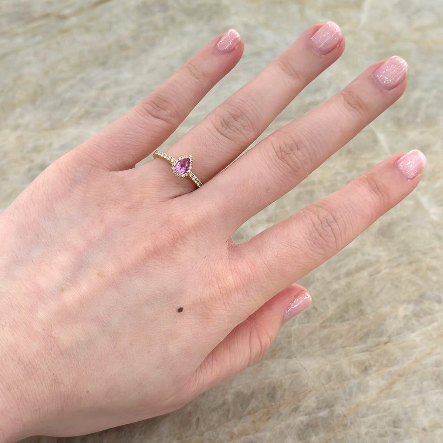 Pear Cut Pink Sapphire Diamond Halo Ring