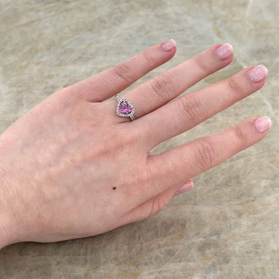 Heart Cut Pink Sapphire Diamond Halo Ring