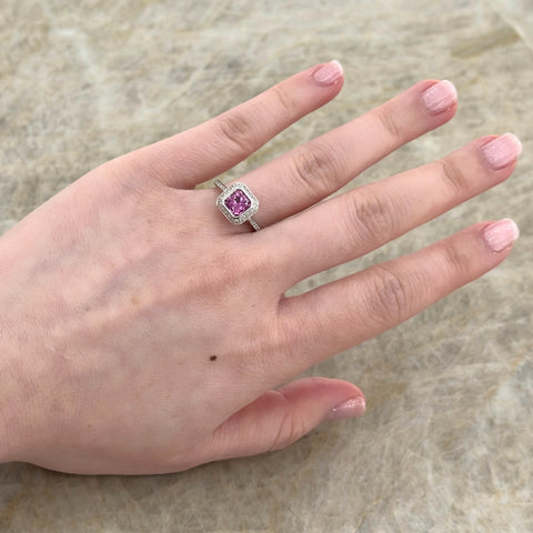 Pink Sapphire Diamond Halo Ring-Pink Sapphire Diamond Halo Ring