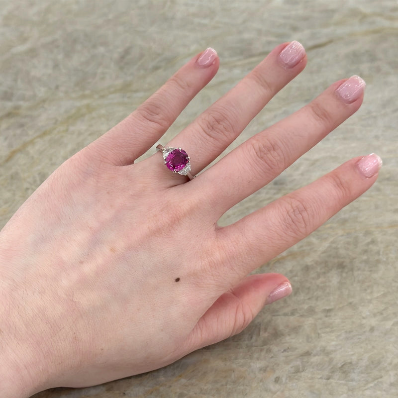 JB Star Purplish Pink Sapphire and Diamond 3 Stone Ring-JB Star Purplish Pink Sapphire and Diamond 3 Stone Ring