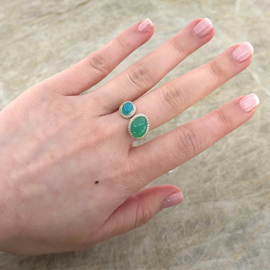 Chalcedony Chrysoprase Diamond Halo Open Ring