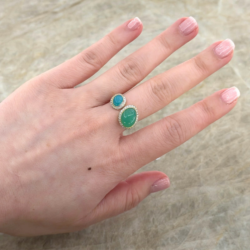 Chalcedony Chrysoprase Diamond Halo Open Ring-Chalcedony Chrysoprase Diamond Halo Open Ring