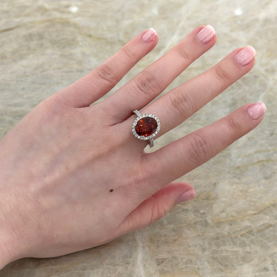 Oval Brilliant Spessartite Diamond Halo Ring