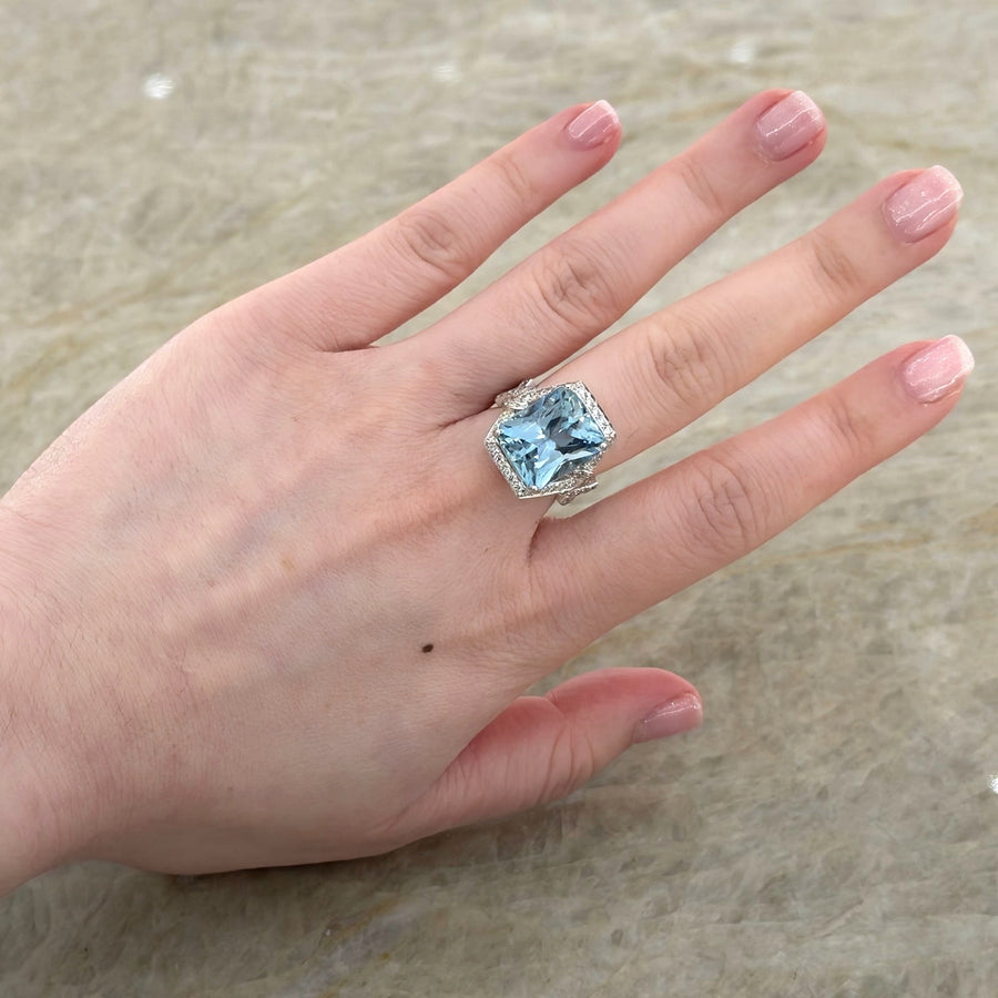 Aquamarine Diamond Deco Knot Ring