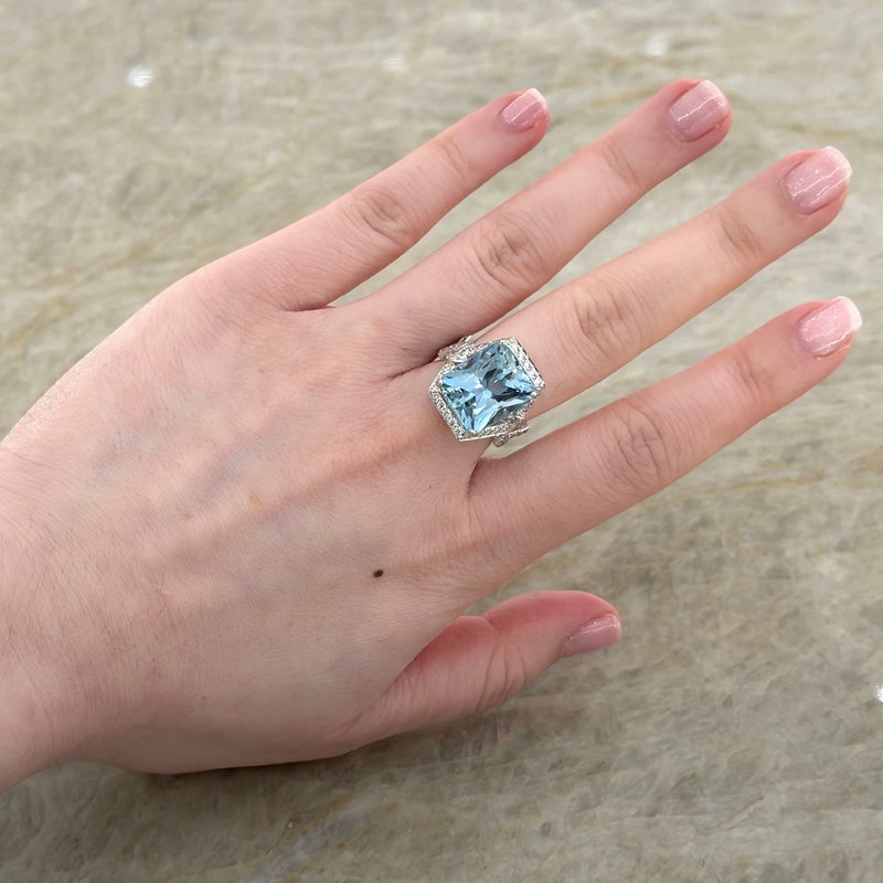 Aquamarine Diamond Deco Knot Ring-Aquamarine Diamond Deco Knot Ring