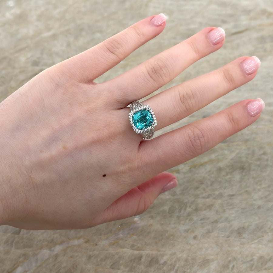 JB Star Cushion Cut Paraiba Diamond Halo Ring