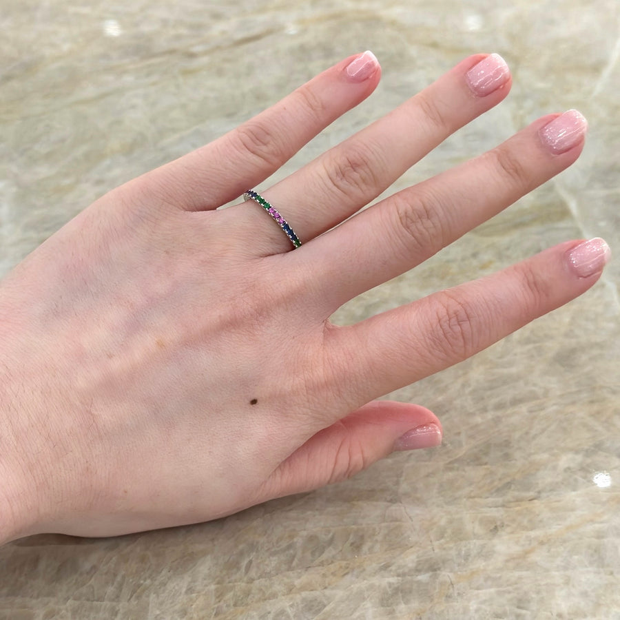 Multi Sapphire and Green Garnet Eternity Band