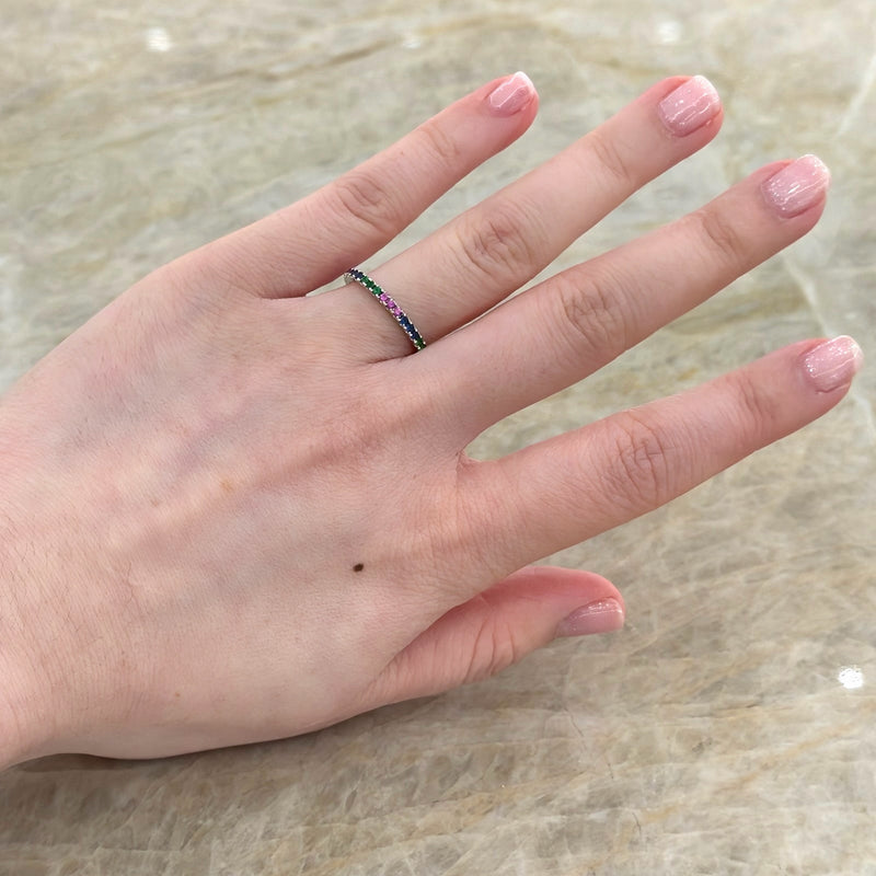 Multi Sapphire and Green Garnet Eternity Band-Multi Sapphire and Green Garnet Eternity Band