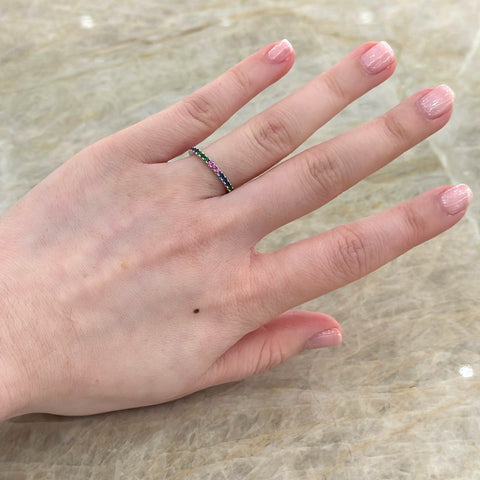 Multi Sapphire and Green Garnet Eternity Band-Multi Sapphire and Green Garnet Eternity Band