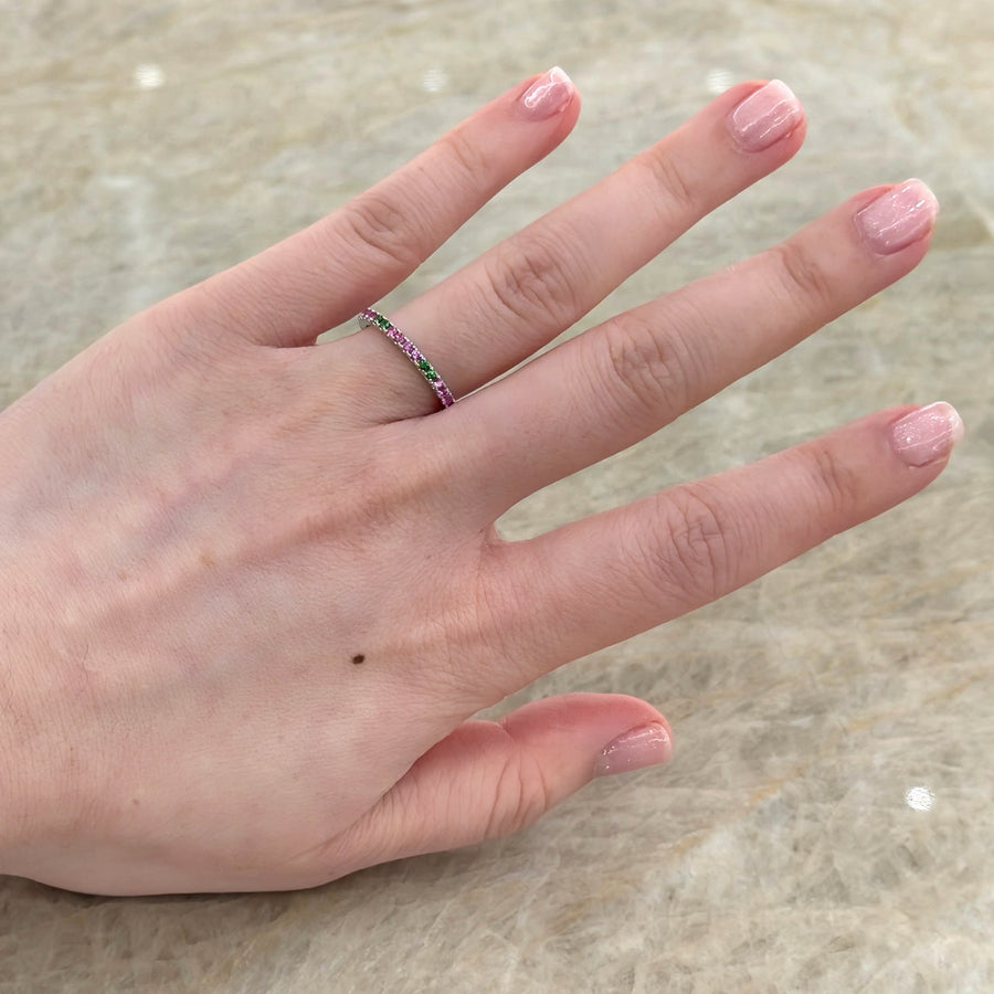Pink Sapphire and Green Garnet Alternating Eternity Band