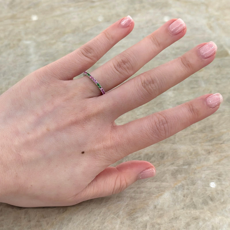 Pink Sapphire and Green Garnet Alternating Eternity Band-Pink Sapphire and Green Garnet Alternating Eternity Band