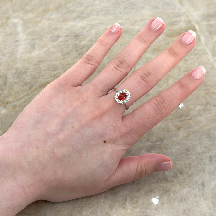 Oval Brilliant Cut Orange Sapphire Diamond Halo Ring