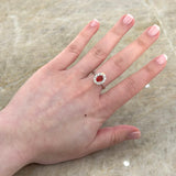 Oval Brilliant Cut Orange Sapphire Diamond Halo Ring-Oval Brilliant Cut Orange Sapphire Diamond Halo Ring