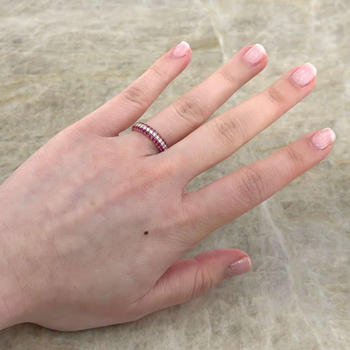 Pink Sapphire Diamond Halfway Band