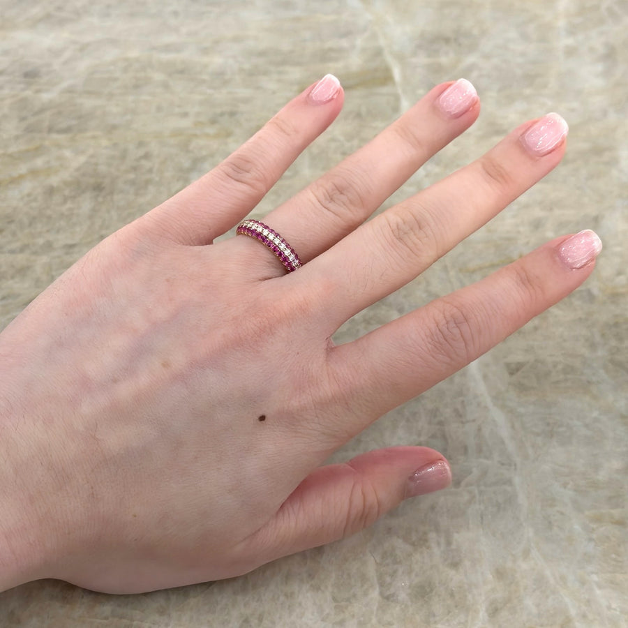 Pink Sapphire Diamond Halfway Band
