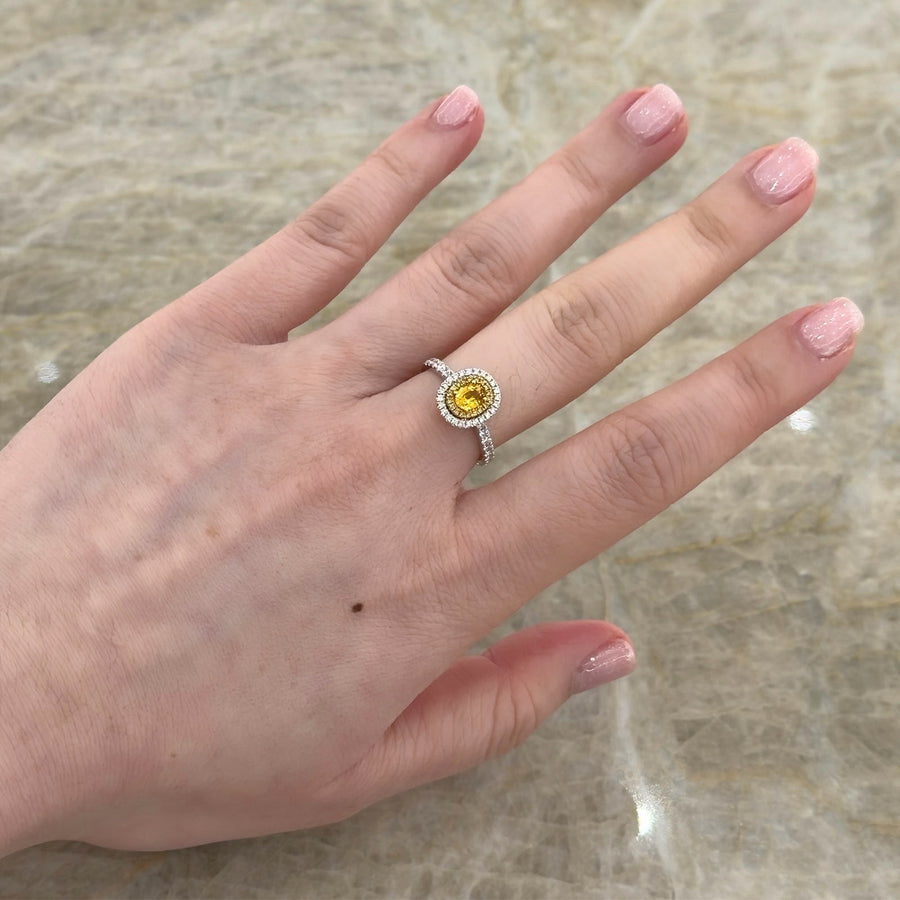 Oval Brilliant Cut Yellow Sapphire Double Diamond Halo Ring
