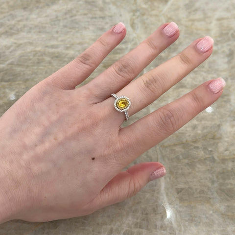 Oval Brilliant Cut Yellow Sapphire Double Diamond Halo Ring-Oval Brilliant Cut Yellow Sapphire Double Diamond Halo Ring