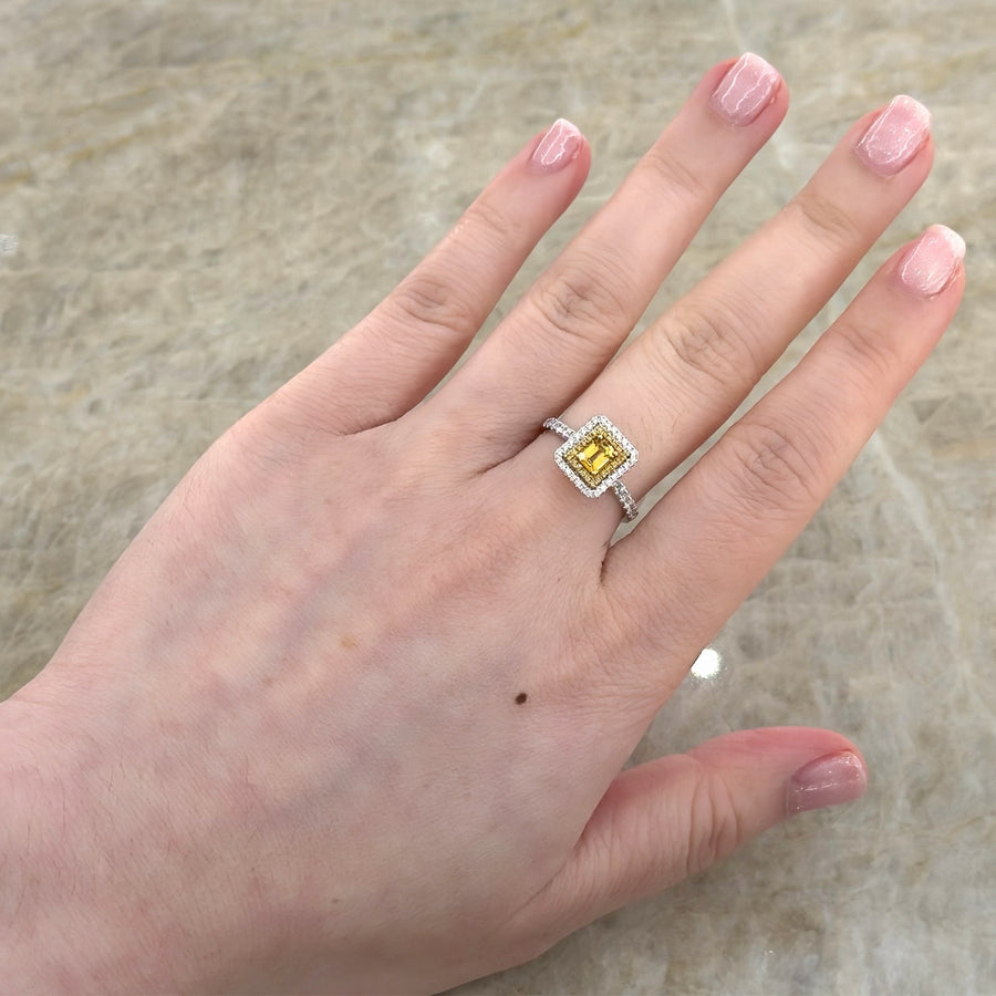 Yellow Sapphire Double Diamond Halo Ring