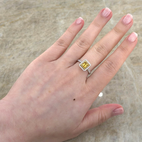 Yellow Sapphire Double Diamond Halo Ring-Yellow Sapphire Double Diamond Halo Ring