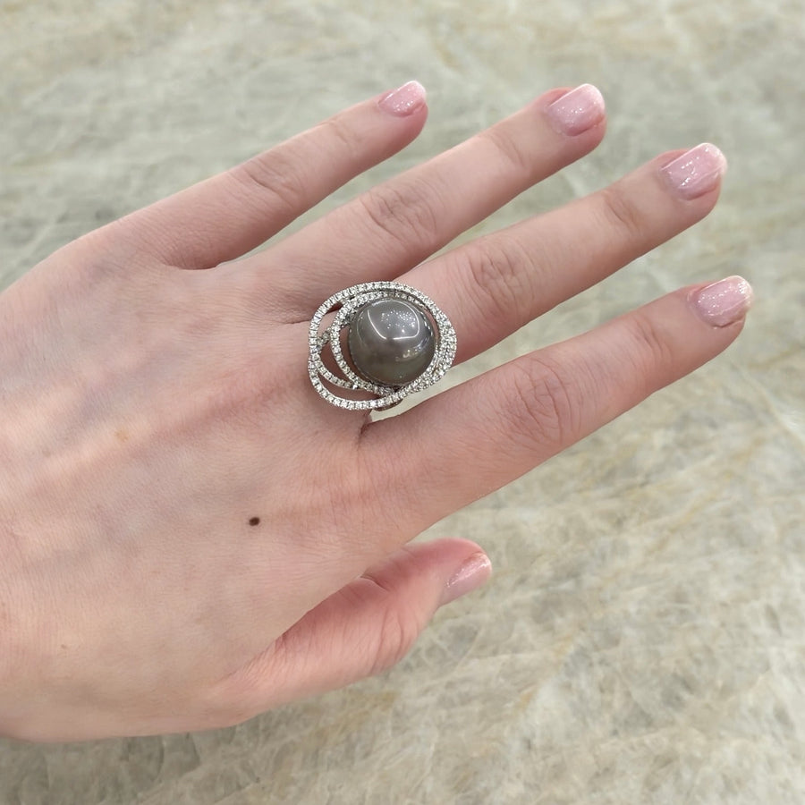 Black South Sea Pearl Diamond Ring