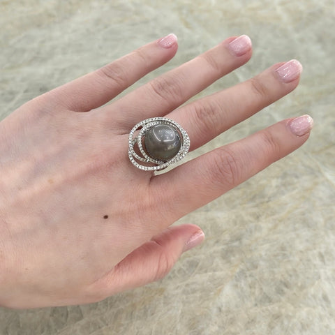 Black South Sea Pearl Diamond Ring-Black South Sea Pearl Diamond Ring