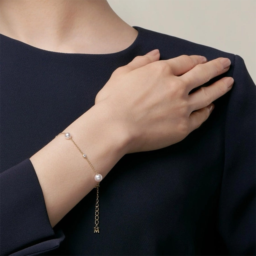 Mikimoto Akoya Cultured Pearl and Diamond Station Bracelet