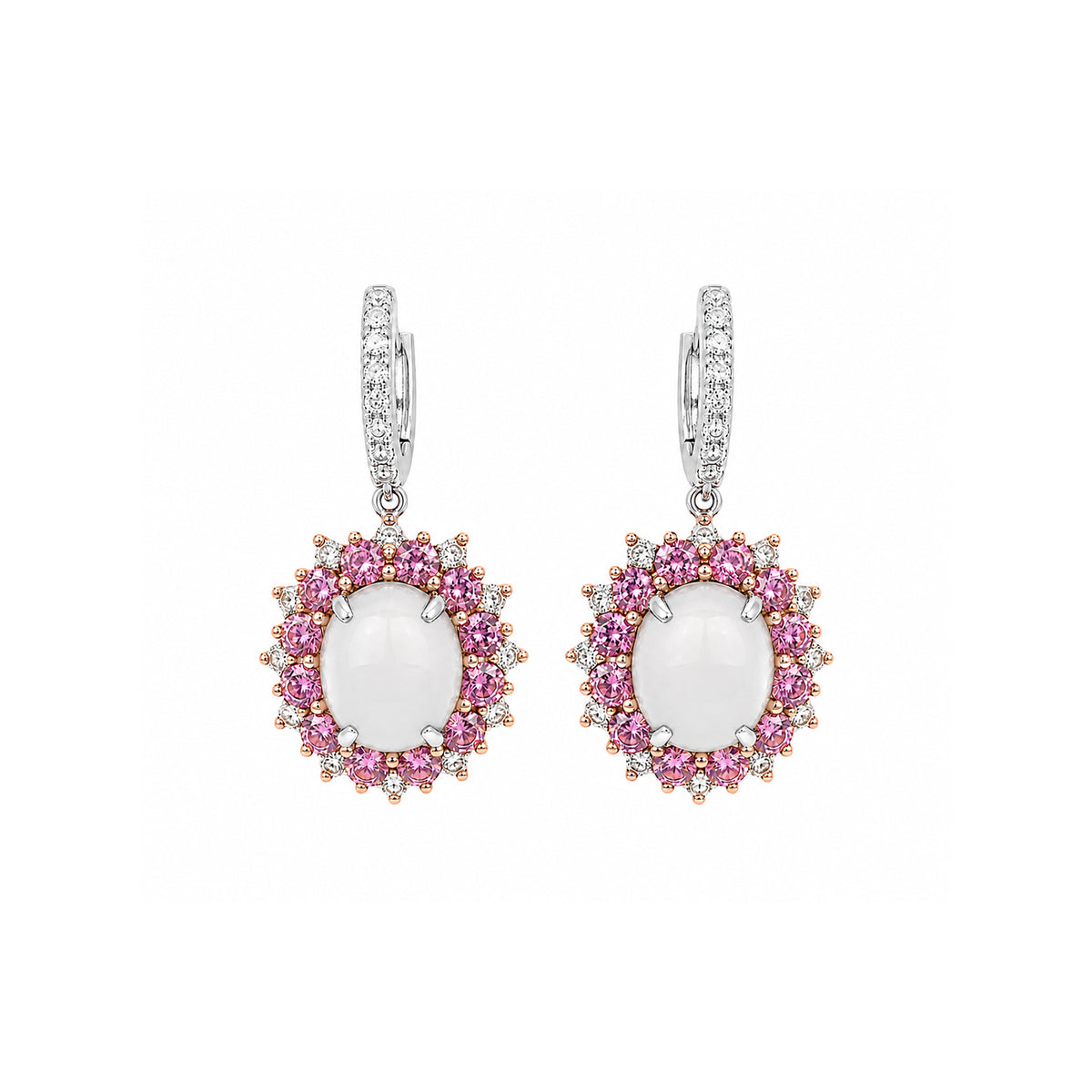 White Jade and Pink Sapphire Dangle Earrings
