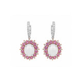 White Jade and Pink Sapphire Dangle Earrings-White Jade and Pink Sapphire Dangle Earrings