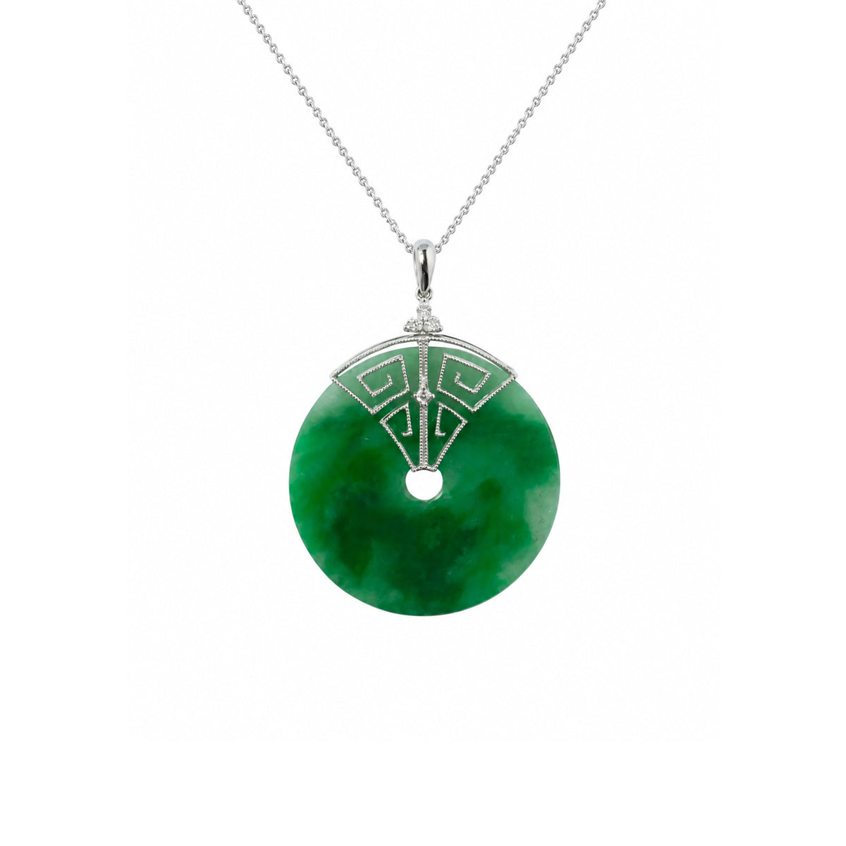 Jade Disc Diamond Pendant and Chain