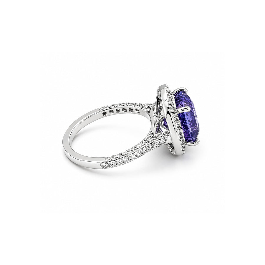 Cushion Cut Lavendar Spinel Diamond Halo Ring
