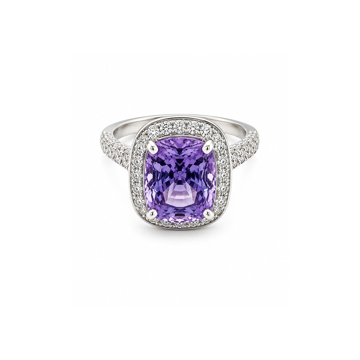 Cushion Cut Lavendar Spinel Diamond Halo Ring