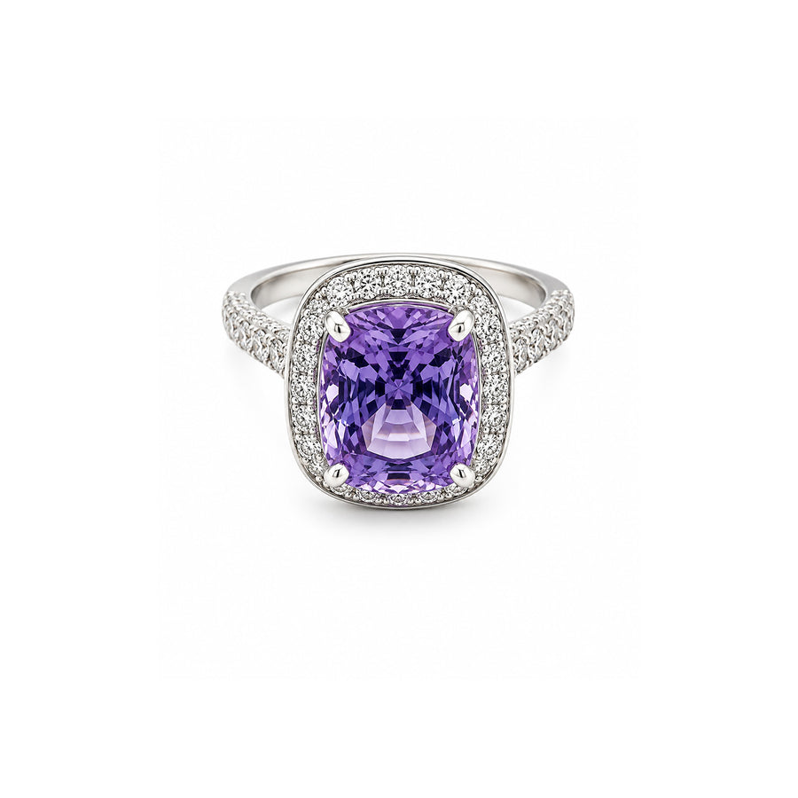 Cushion Cut Lavendar Spinel Diamond Halo Ring