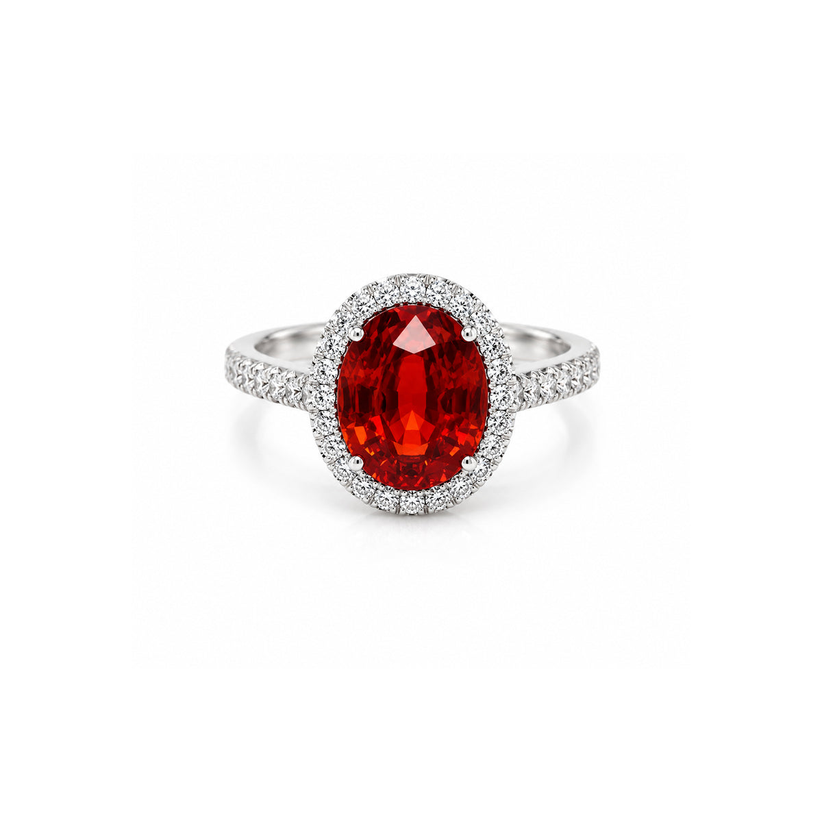 Oval Brilliant Spessartite Diamond Halo Ring