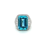 Art Deco Emerald Cut Aquamarine Diamond Cocktail Ring-Art Deco Emerald Cut Aquamarine Diamond Cocktail Ring